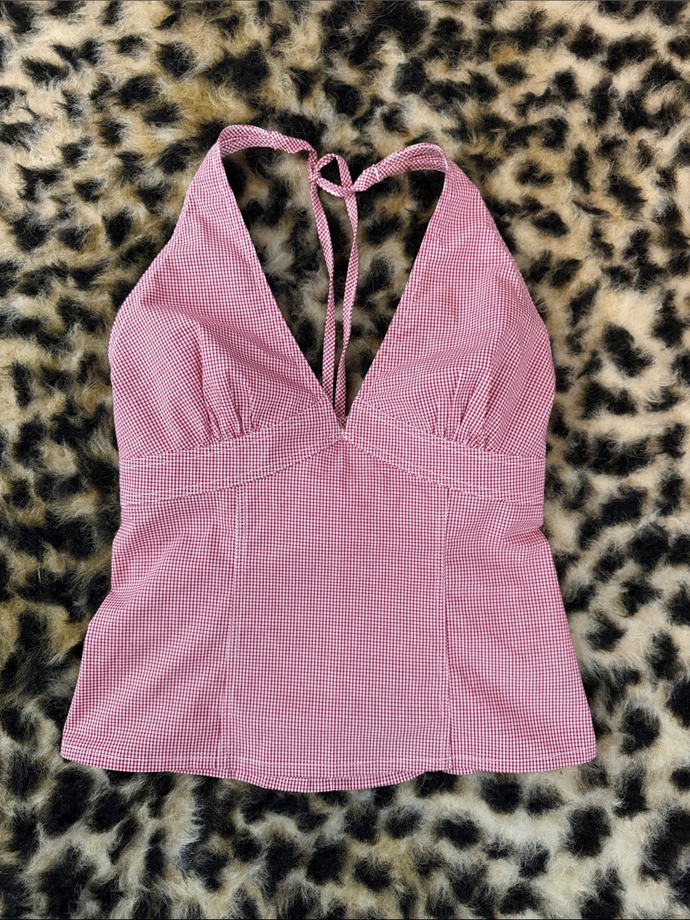 White Fox Pink Gingham Halter Tie Tank Top